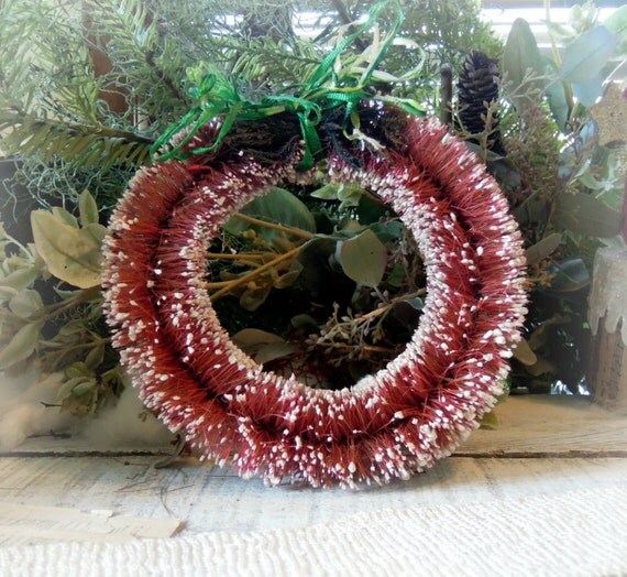 vintage red christmas bottle brush wreath by vintage red christmas bottle brush wreath by