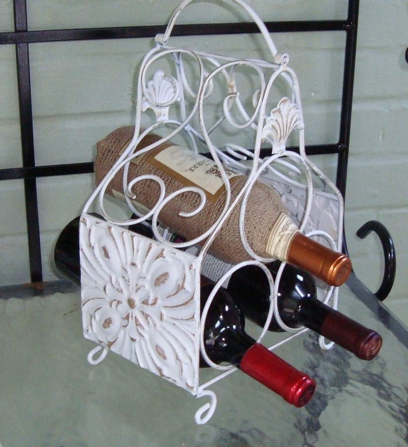 Upcycled Metal Wine Rack Shabby Chic Decor