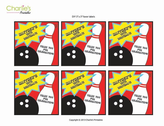 Personalized Bowling Party Favor Label, Party Printable, Bowling ...