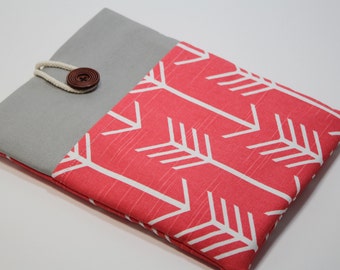 8 inch Ipad mini 4 Case Sleeve IPad mini 3 Cover IPad mini Case Handmade Padded iPad mini 3 Sleeve with Pocket- Arrows in Coral