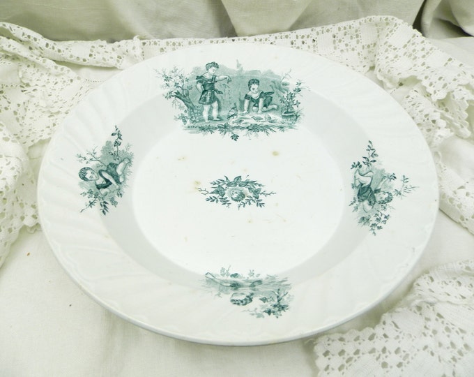 Large Antique French China Serving Bowl with a Cherub Motif / French Country Style Decor / Chateau Chic/ Shabby Chic/ Ceramic/ Angels/ Home