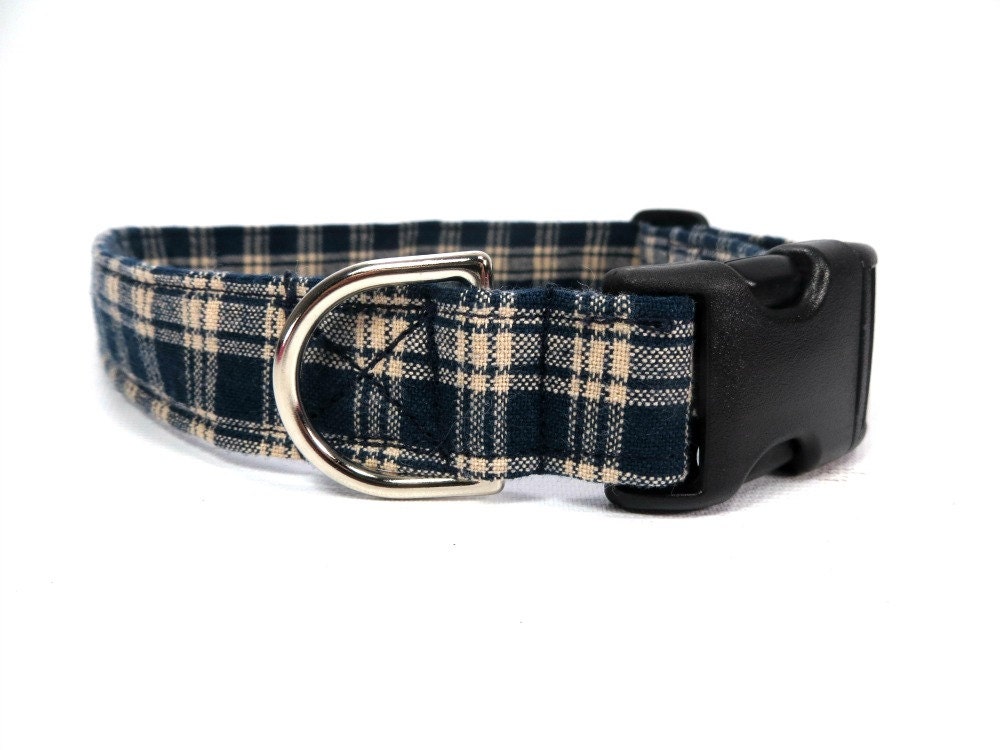 Blue Plaid Dog Collar Adjustable Dog Collar by LittleDogsCloset