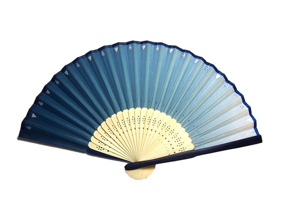 Blue mini folding fan with case hand fan spanish fan