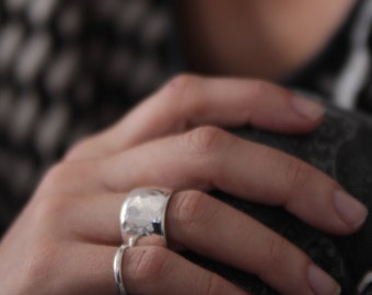 HAMMERED STERLING SILVER ring hand made wide ring by jac and hugo Sydney