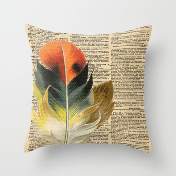 Throw Pillow Cover Dictionary Art Print Red Yellow by CARTISIM