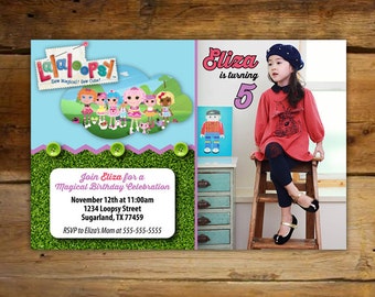 Invitaciones de cumpleaños de lalaloopsy - tarjetas personalizadas de la foto (Horizontal)