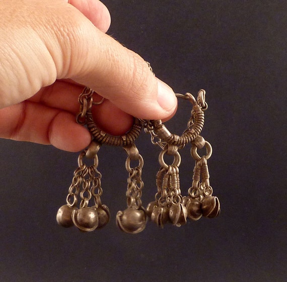 Boucles D'oreilles Tribal Fabindia - Argenté Et Noir, Style Ethnique Indien, Neuves