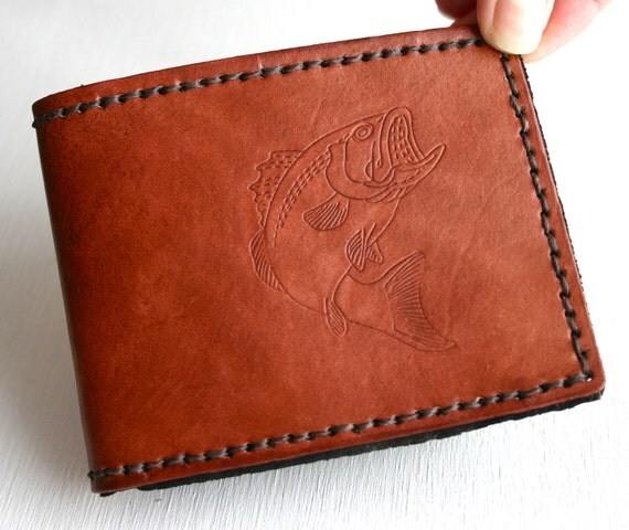 Items similar to BiFold Wallet. Mens leather wallet personalized with big bass. Mens wallet for ...