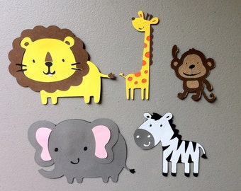 Set of 5 Jungle Safari Animals - Monkey, Lion, Giraffe, Zebra & Elephant