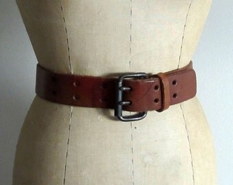 Vintage Wide Leather Belt, Circa 1970s Extra Small Size Belt in Orange ...