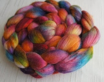 Merino Wool Roving\ Bleached Tussah Silk - Hand Painted Felting or Spinning Fiber