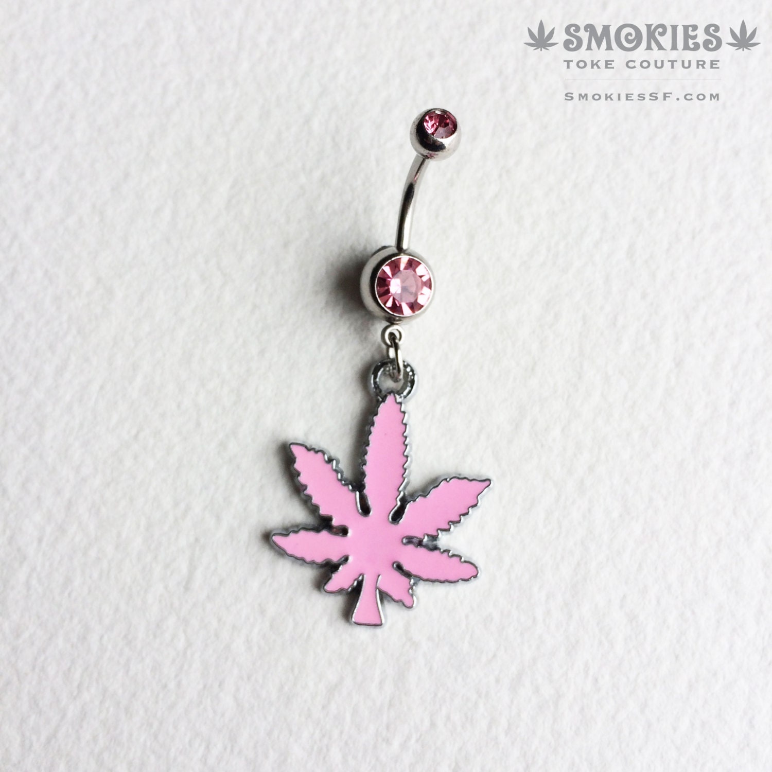 Stoner Accessories Pink Marijuana Leaf Belly Button Ring Cute focus for Cute Belly Rings