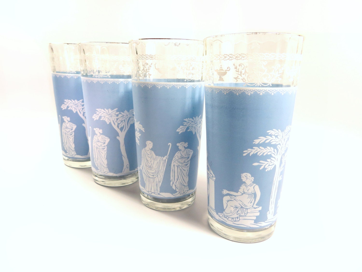 Vintage Greek Hellenic Glasses Blue Glasses with White