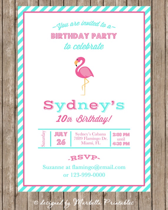 Pink Flamingo 5x7 Printable Birthday by Marbella1Printables