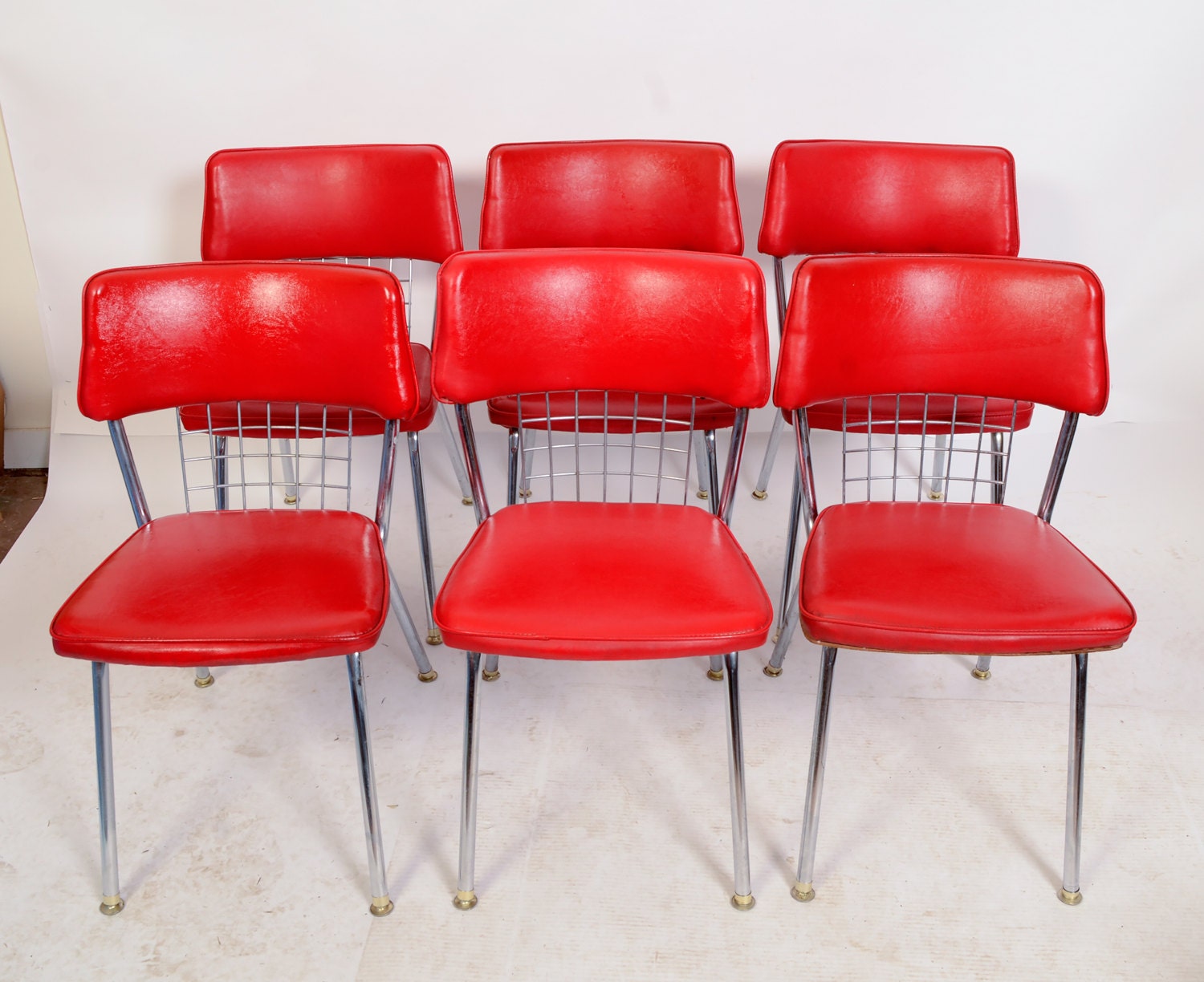 Chrome Chairs Set of 6 Red Seats Howell by HearthsideHome
