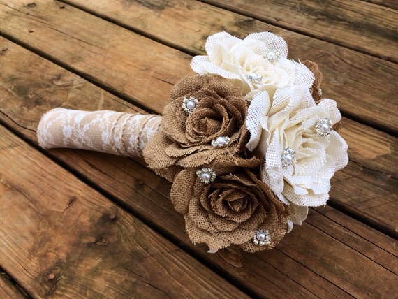 Large Burlap Bouquet - Shabby Chic Wedding - Rustic Wedding - Rustic Bouquet by CountryBarnBabe
