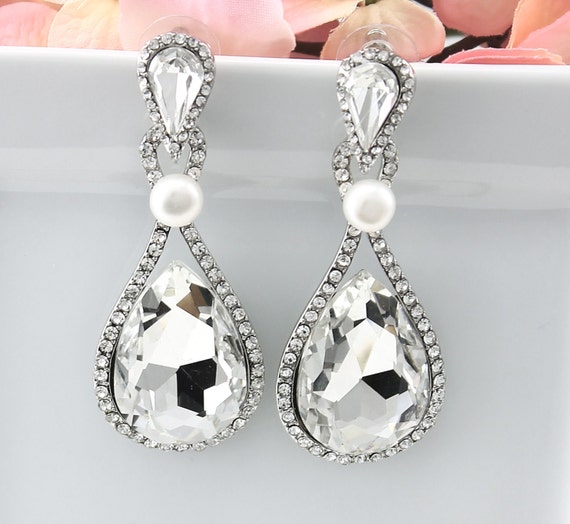 Bridal Earrings Wedding Earrings Wedding Jewelry Bridal Jewelry Vintage Inspired Earrings Pearl Drop Crystal Bridal Earrings Style-402