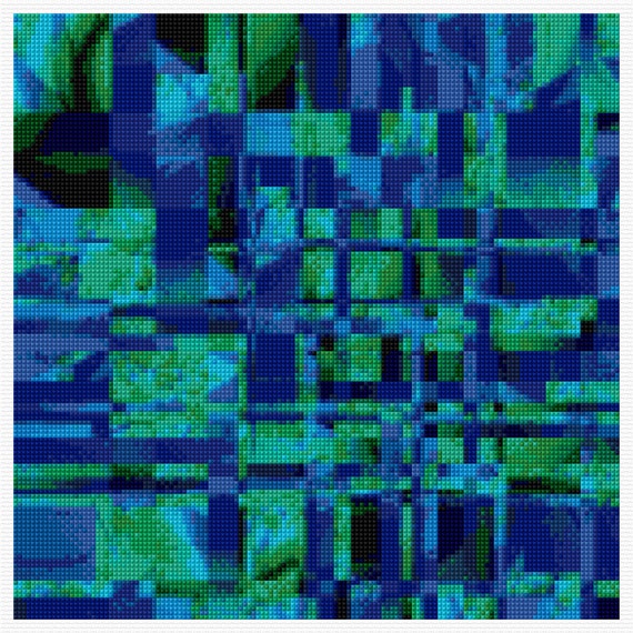Gorgeous Blue and Green Abstract Cross Stitch Pattern, Chart