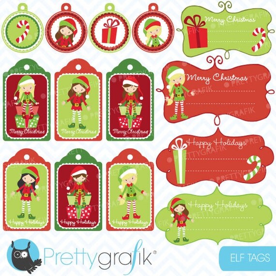 christmas tags label frames clipart commercial use, vector graphics, digital clip art, images, elves - CL604 Il_570xn