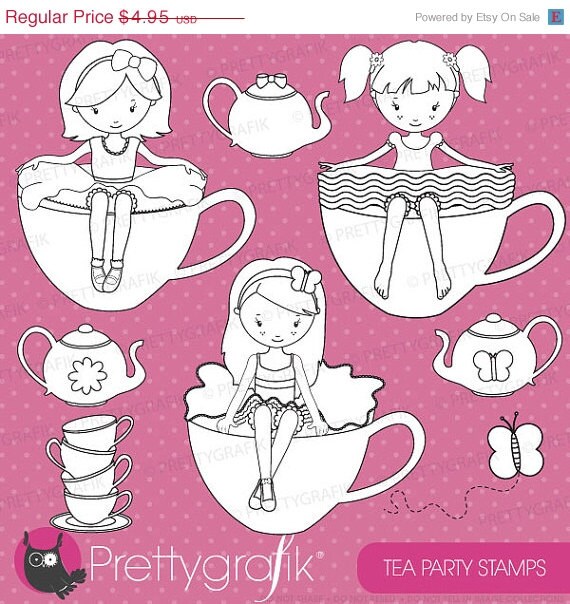 80% OFF SALE tea girls digital stamp commercial use, vector graphics, digital stamp, digital images - DS515 Il_570xn