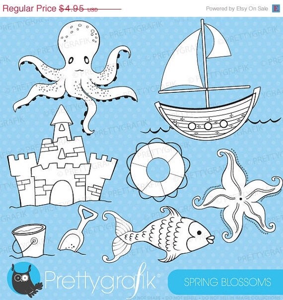 80% OFF SALE beach nautical digital stamp commercial use, vector graphics, digital stamp, digital images - DS306 Il_570xn