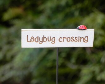 Fairy Garden accessories sign miniature ladybug crossing