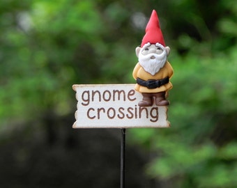 Fairy Garden accessories miniature gnome crossing sign gold shirt
