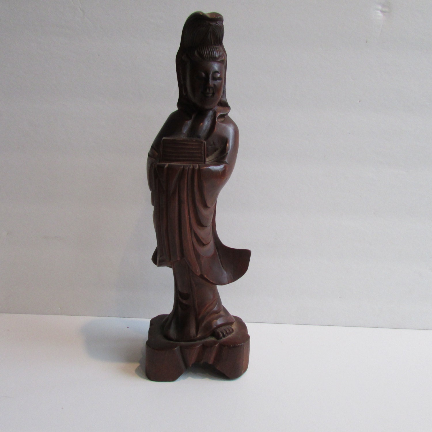 Kwan Yin Carved Wood Statue Sculpture