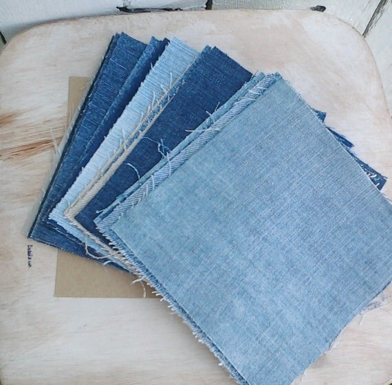 5 Denim Squares Blue Jean Rag Quilt Fabric by MamaJamaQuilts