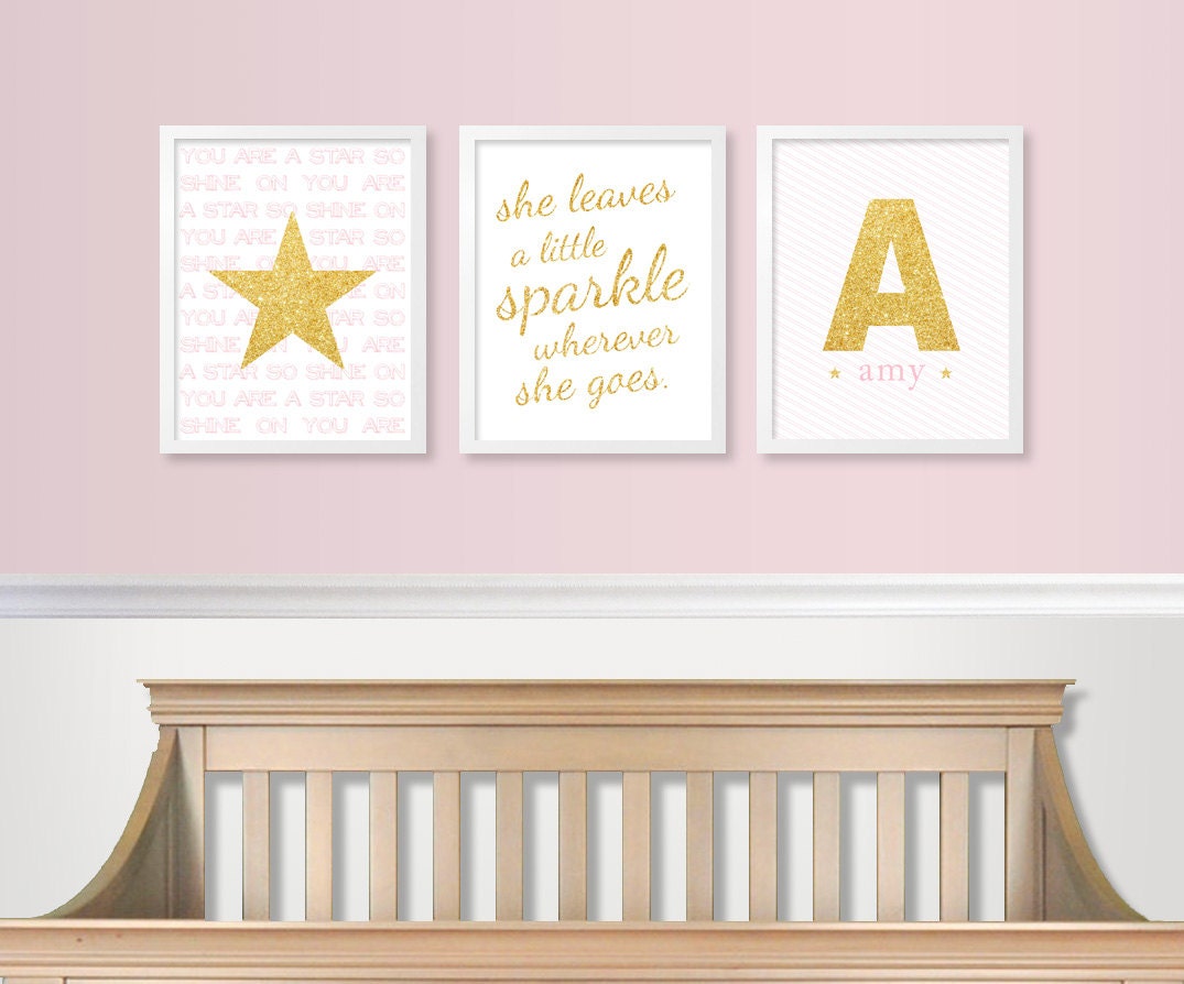 Gold & Pink Nursery Decor Baby Girl Decor Glitter Sparkle