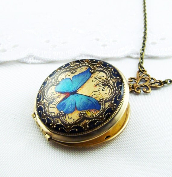 Blue Butterfly Locket Brass Butterfly Locket Memorial