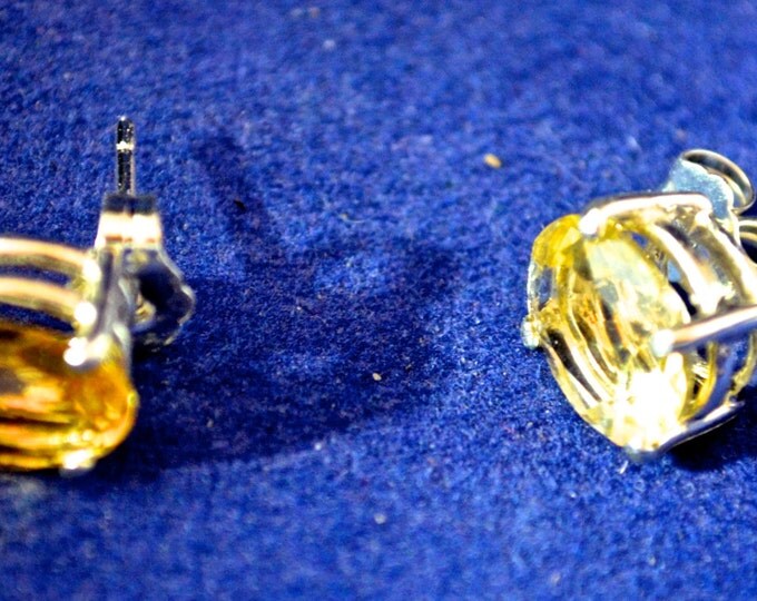 Natural Citrine Studs, 9x7mm, Set in Sterling Silver E420