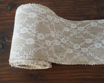 Burlap and Lace Ribbon--Burlap and Lace Roll--Rustic Wedding Decor Supplies--Shabby Chic Wedding Decor Supplies--Burlap and Lace trim