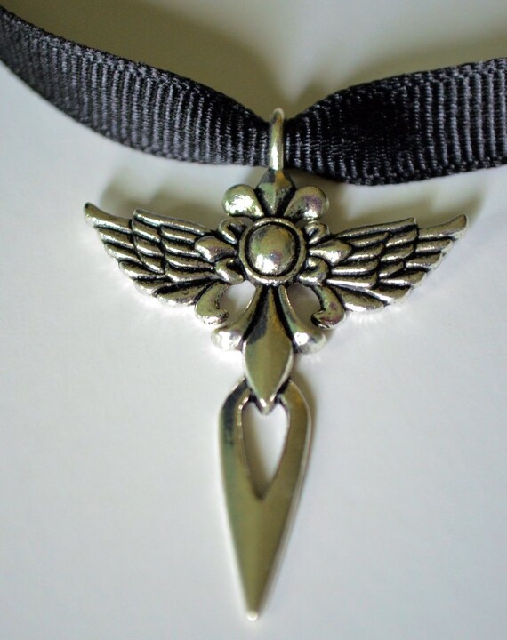 Items similar to Angel Wings Cross Black Grosgrain Ribbon ...