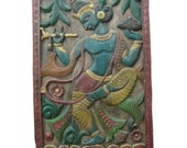 Dancing Krishna Wall Panels Antique Vinatge India Carving Panel