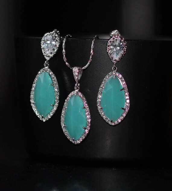 mint jewelry set mint bridal set mint drop earring by arbjewelry