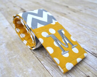 Monogrammed chevron camera strap cover (mustard/gray chevron)