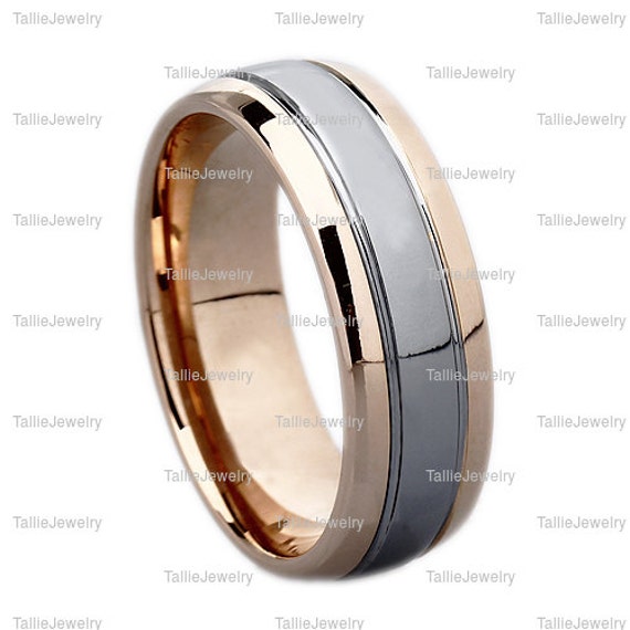 Mens 10K White and Rose Gold Wedding Band Ring 7MM Wide Sizes 4-12 ...