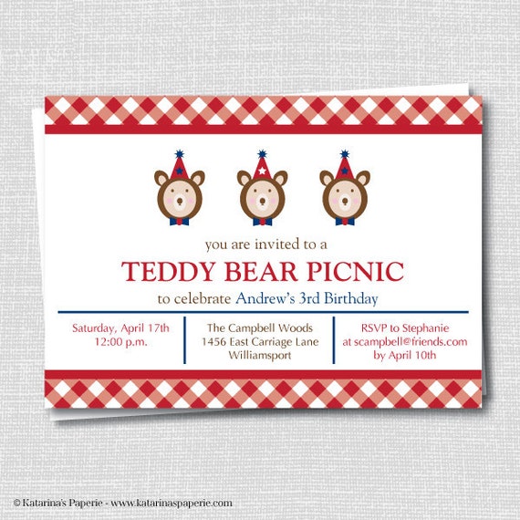 Classic Red Gingham Teddy Bear Picnic by KatarinasPaperie on Etsy