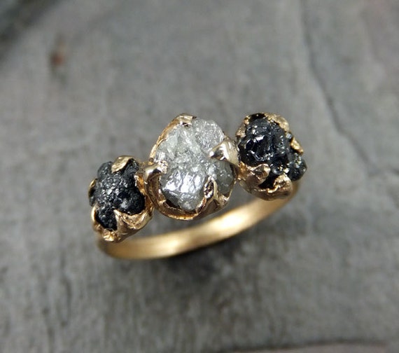 Diamond Engagement Ring Raw 14k Gold Wedding Ring Wedding Set Black ...