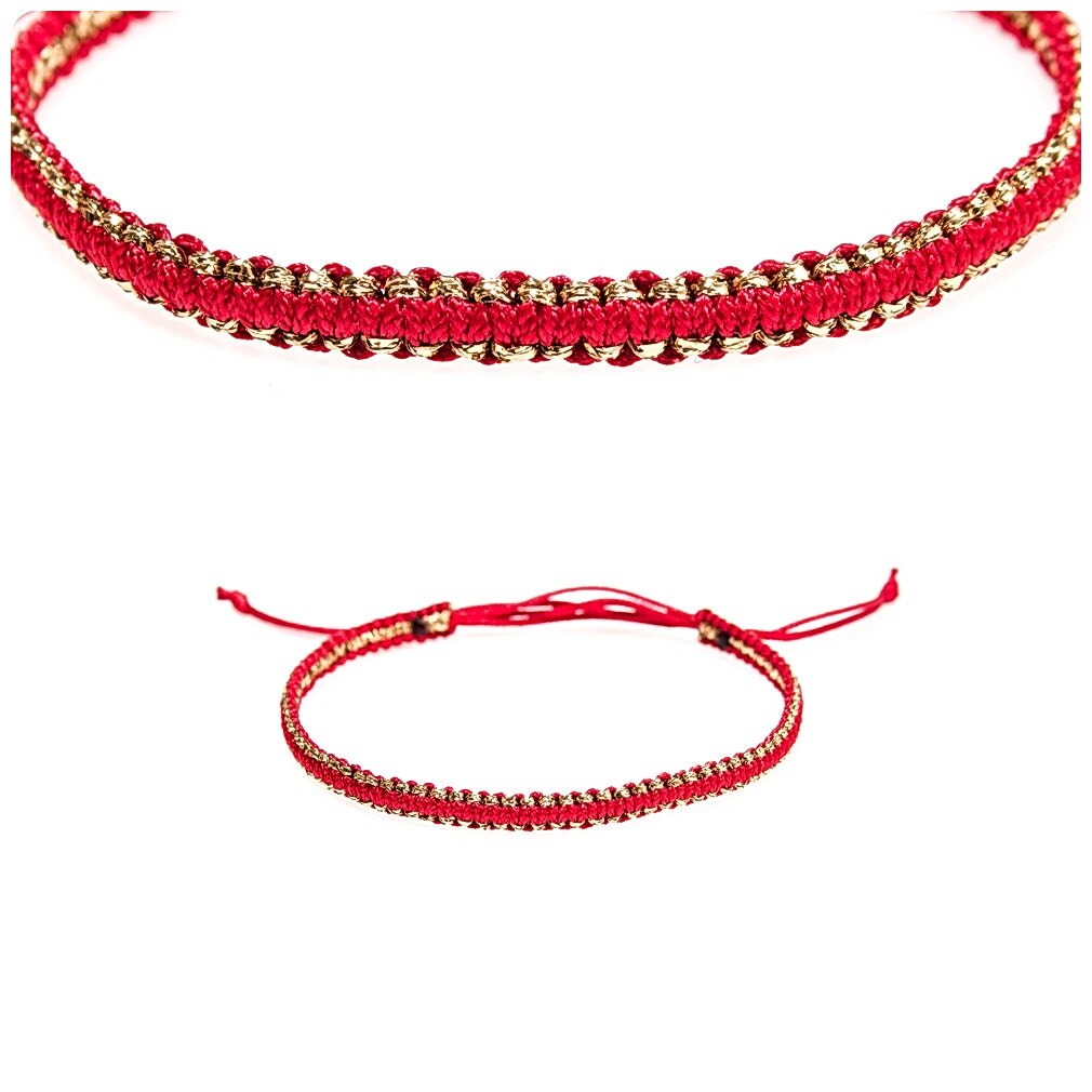 Tiny Gold Red Kabbalah macrame bracelet modern red bracelet