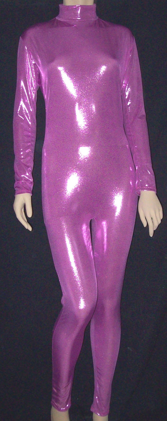 Fuchsia Metallic Spandex Unitard Catsuit Bodysuit Size Medium