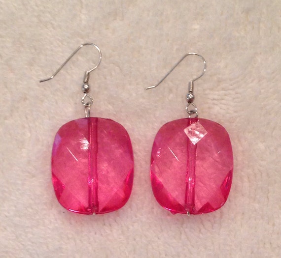 Items similar to Handmade Jewelry, Hot Pink Jewel Dangle Earrings on Etsy