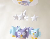 Baby Crib Mobile - Baby Mobile - Nursery Crib Mobile - Custom colors - Purple and light blue Owl Mobile "Sleeping Owls" Copy