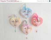 ON SALE Original Handpainted Hearts,Handpainted Vintage Faces, Home Decoration Hearts, Gift Ideas, ready to ship