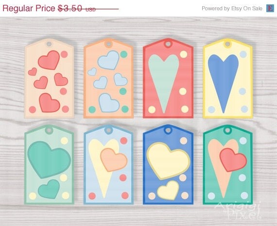 ON SALE 50 % OFF Spring colors printable gift tags with hearts, instant download Png Pdf file, home craft, love, printable supplies Il_570xn