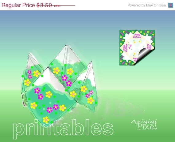 ON SALE 50 % OFF Happy Birthday Cootie Catcher Diy Greeting Card Green Meadow Holiday Printables Pdf Png Il_570xn
