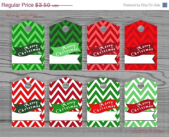 ON SALE 50 % OFF Merry Christmas, thank you, chewron, hang gift tag, text over bunting, Christmas colors, printable, digital paper goods, in Il_570xn