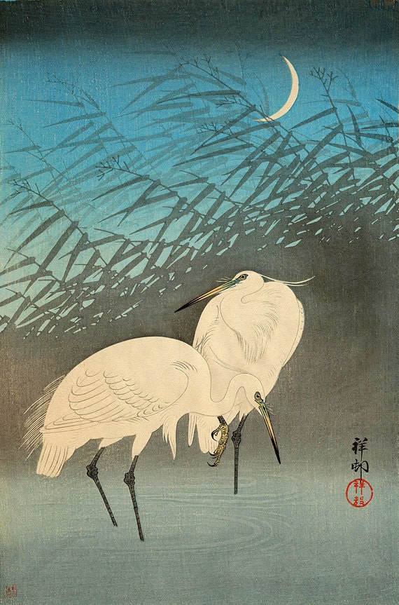 Japanese animals birds art prints Herons Ohara Shoson FINE