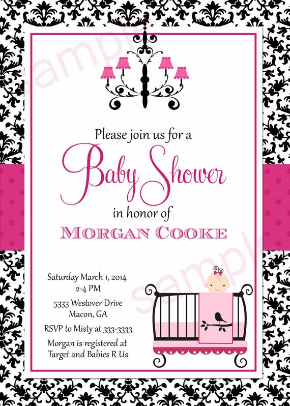 Hot Pink with Black & White Damask Nursery Baby Shower Invitation - Printable Il_570xn